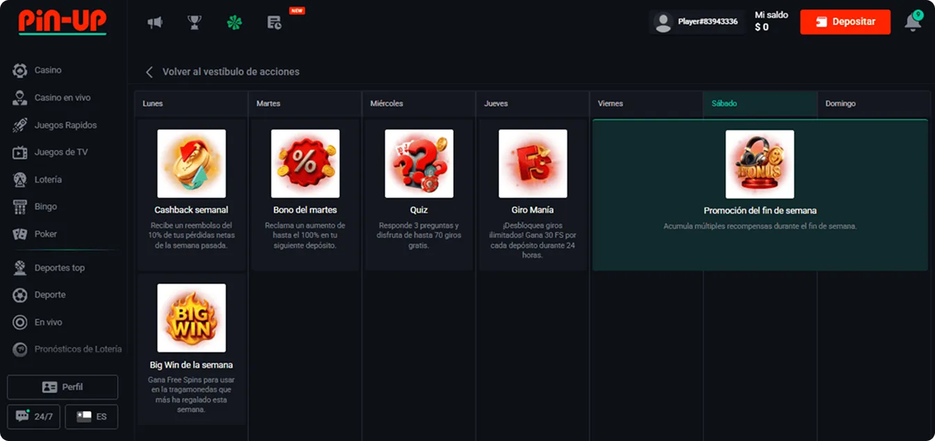 Códigos promocionales para jugadores existentes en PIN-UP