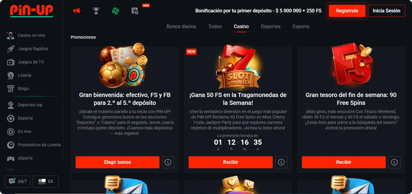 Giros gratis por un depósito de 20 000 CLP