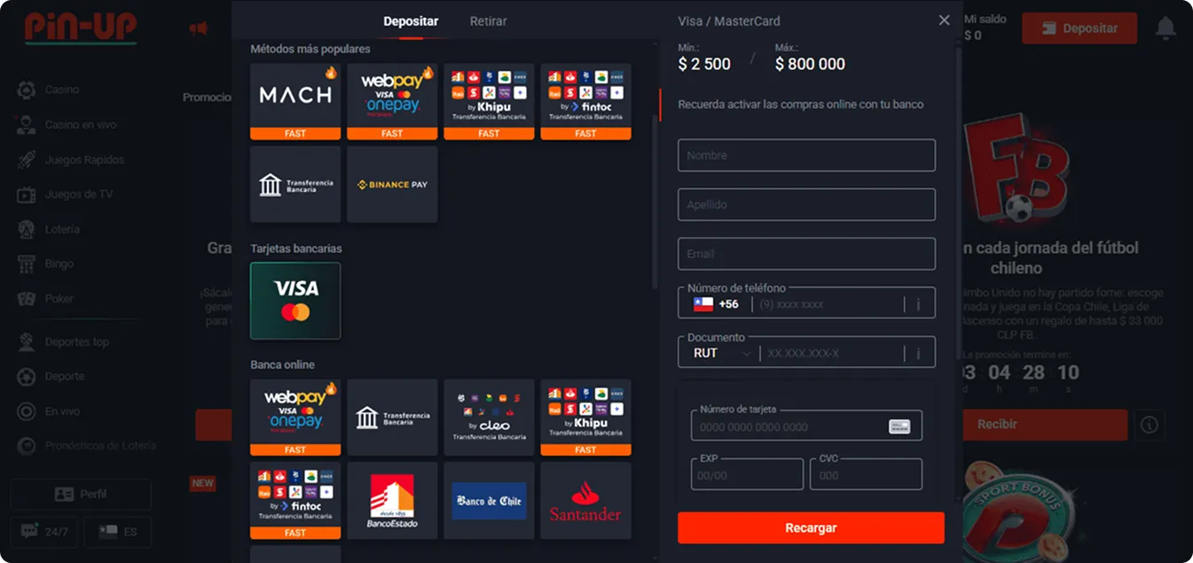 Métodos de depósito y retiro